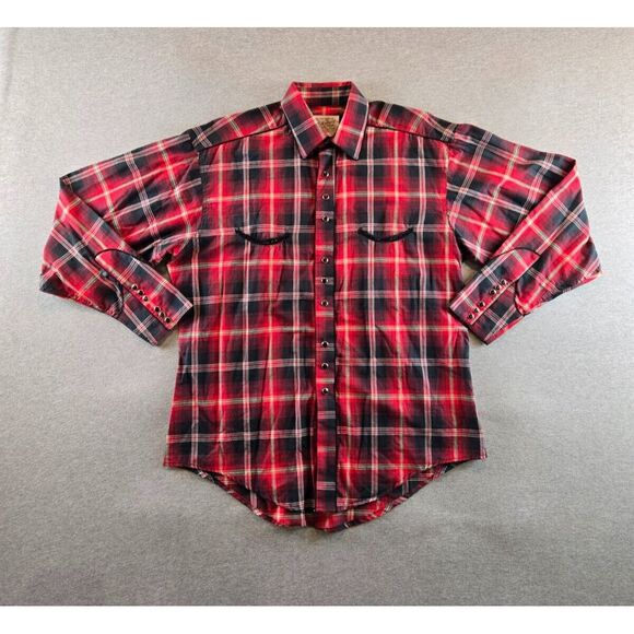 Rockmount Ranch Wear Flannel Shirt Men's M Red Black Diamond Pearl Snap‎ USA VTG